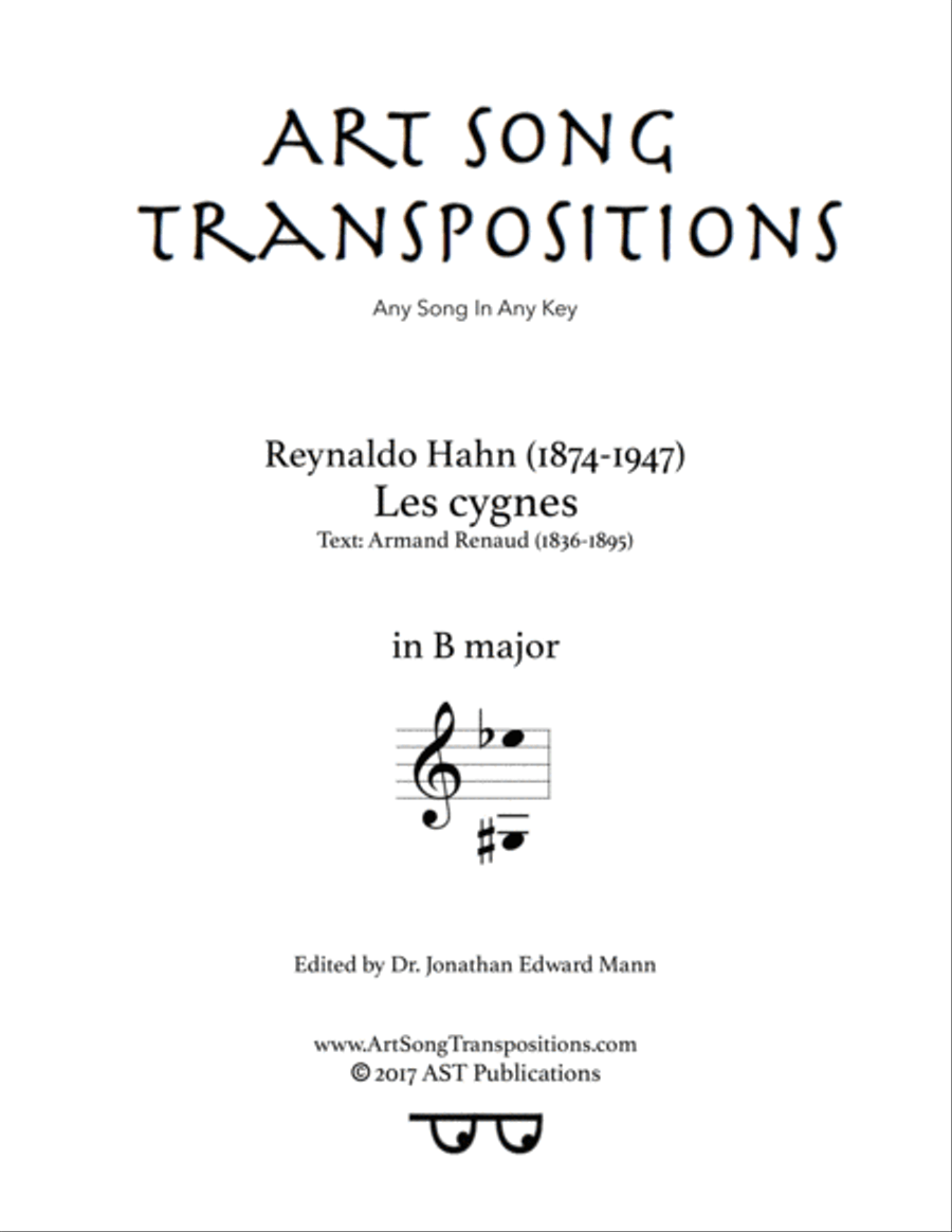 HAHN: Les cygnes (transposed to B major) Voice scores gallery preview page 1