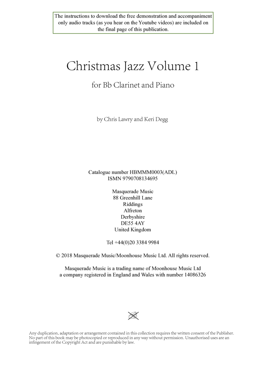 Christmas Jazz Volume 1 for Bb Clarinet; Five Christmas/Holiday pieces in Jazz Styles B-Flat Clarinet scores gallery preview page 1