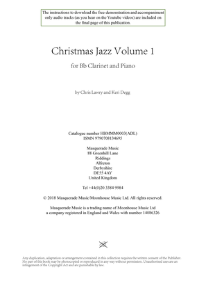 Book cover for Christmas Jazz Volume 1 for Bb Clarinet; Five Christmas/Holiday pieces in Jazz Styles