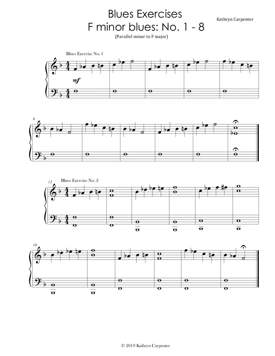 Blues Exercises No. 1-8 (F minor) Piano Method scores gallery preview page 1