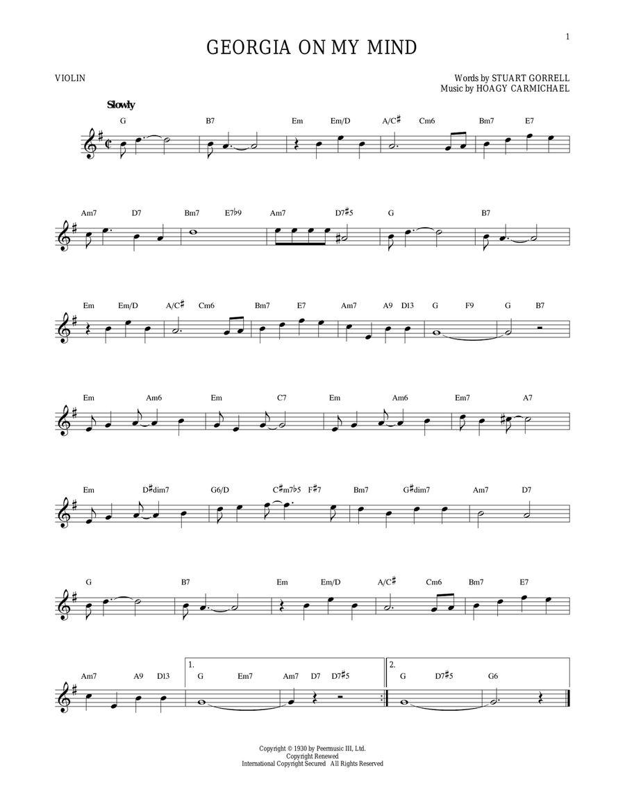 Georgia On My Mind Violin Solo scores gallery preview page 1