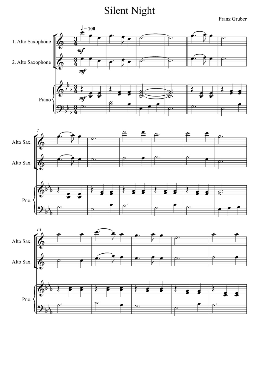 Franz Gruber - Silent Night Eb Key (Alto Saxophone Duo)
