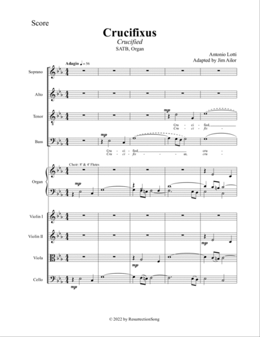 Crucifixus (Score for SATB Choir, Organ and/or Strings) 4-Part scores gallery preview page 2