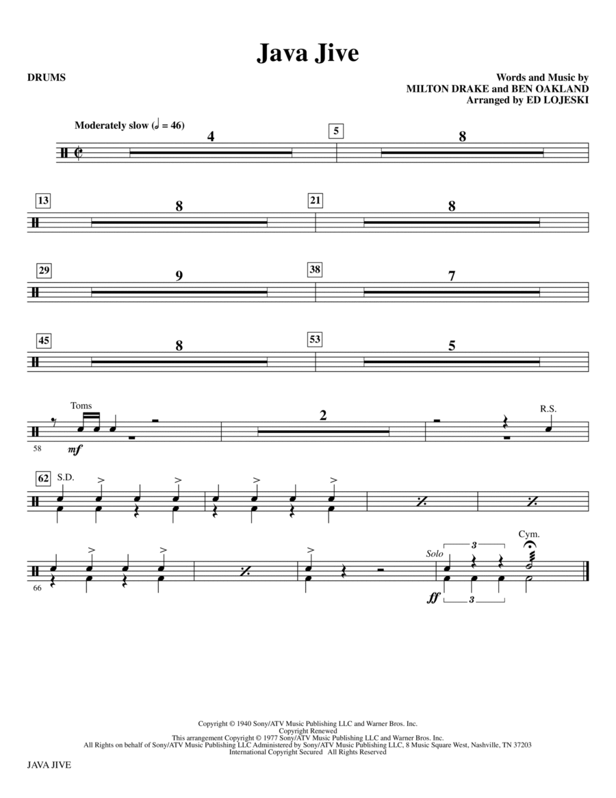 Java Jive (SSAA Octavo Accompaniment Parts) - Drums SSAA scores gallery preview page 1
