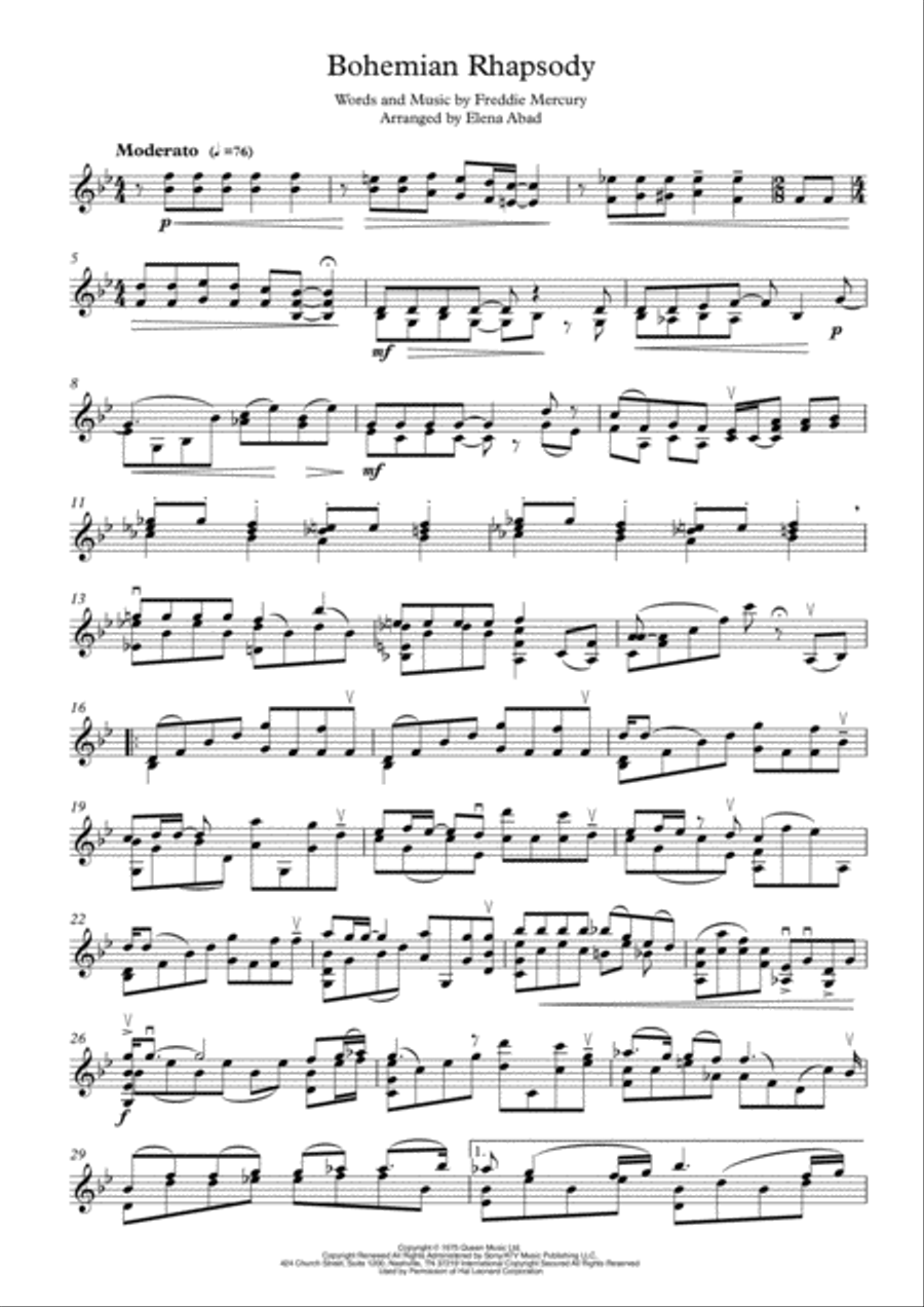 Bohemian Rhapsody Bohemian Rhapsody Violin Solo scores gallery preview page 2