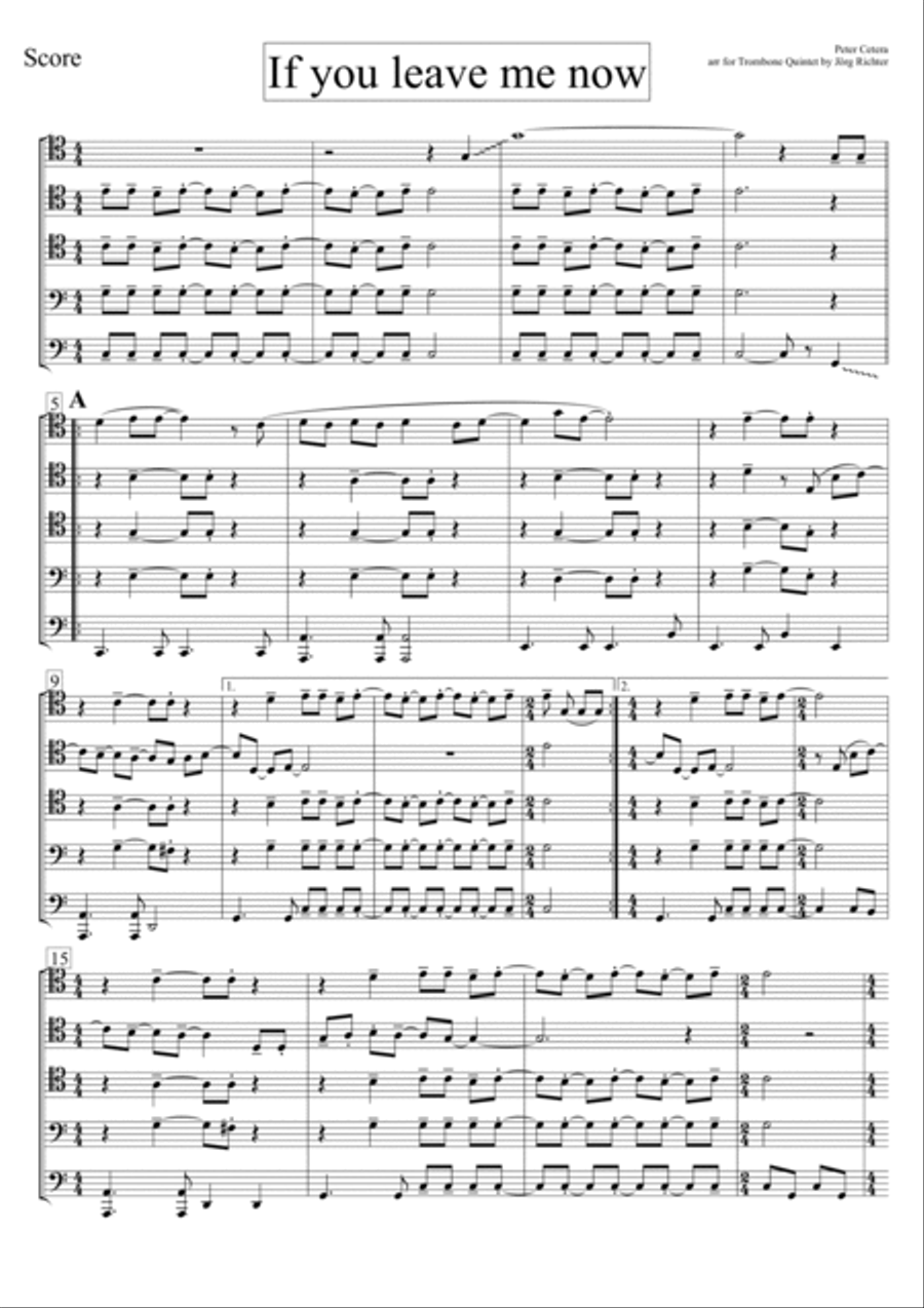 If You Leave Me Now Brass Quintet scores gallery preview page 2