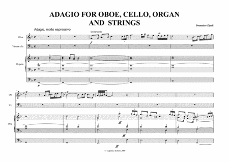 ADAGIO - D. Zipoli - Arr. for Oboe, Cello and organ by Domenico Zipoli Oboe - Digital Sheet Music