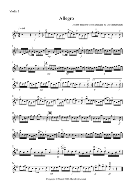 Allegro by Fiocco for Violin quartet image number null