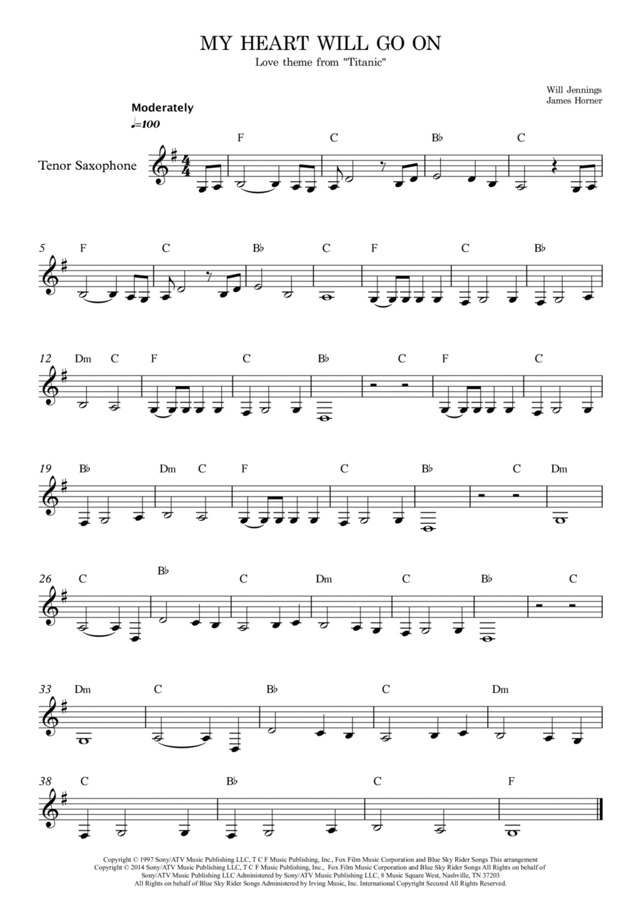 My Heart Will Go On (love Theme From 'titanic') Tenor Saxophone scores gallery preview page 1