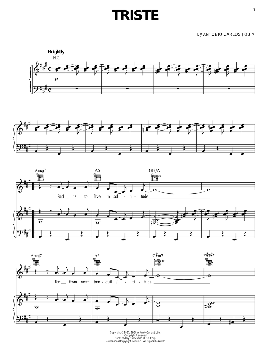 Triste Piano, Vocal, Guitar scores gallery preview page 1