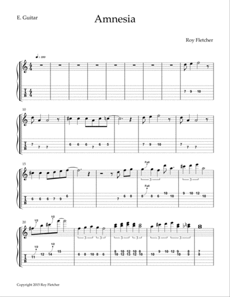 Amnesia Guitar Tablature scores gallery preview page 1