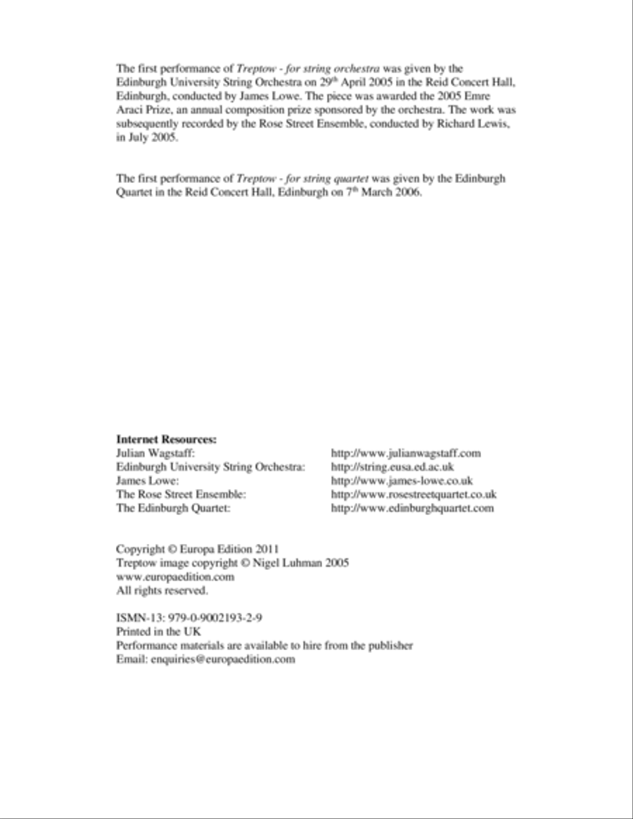 Treptow - for String Orchestra or String Quartet - Full Scores - Score Only Chamber Music scores gallery preview page 3