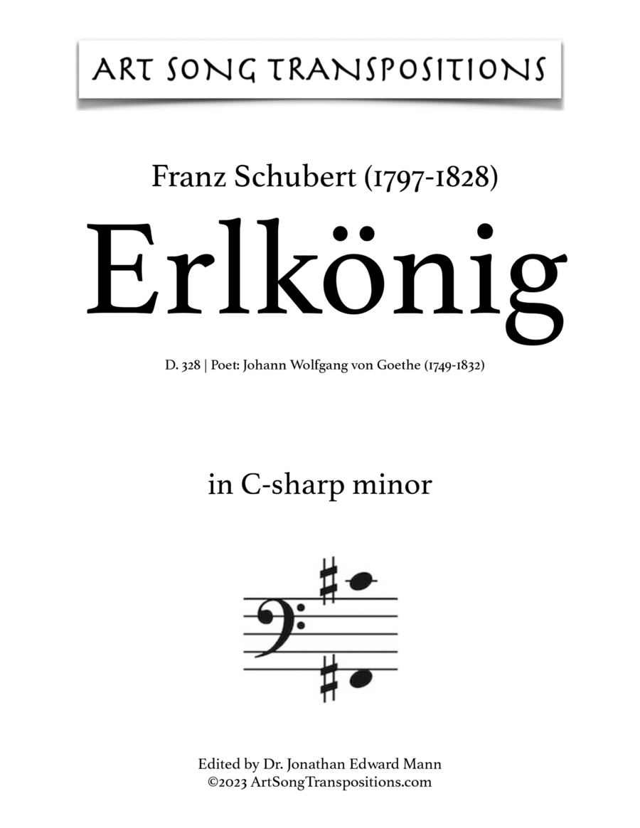 SCHUBERT: Erlkönig, D. 328 (transposed to C-sharp minor, bass clef) Voice scores gallery preview page 1