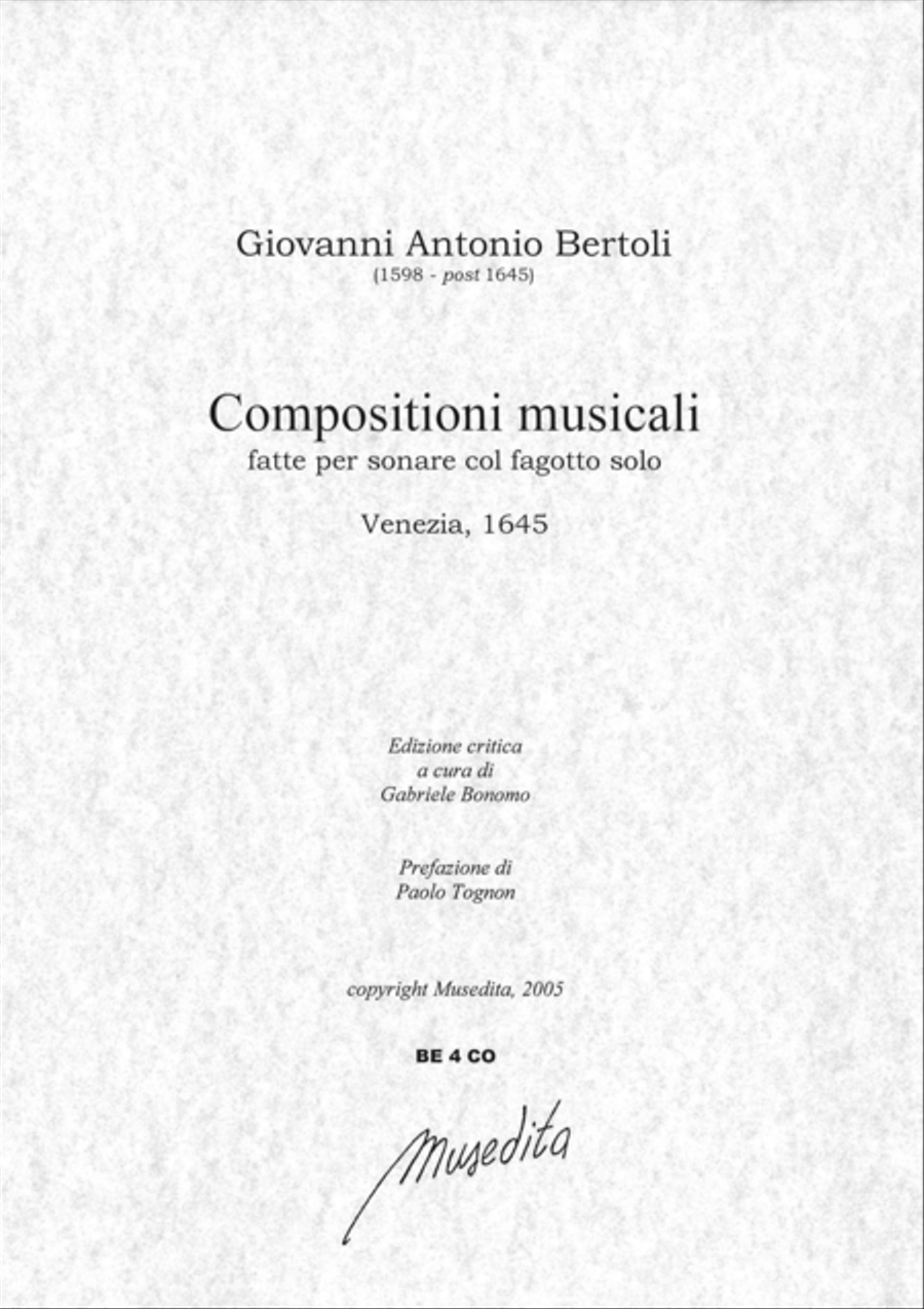 Compositioni musicali fatte per sonare col fagotto solo (Venezia, 1645) Bassoon Solo scores gallery preview page 1