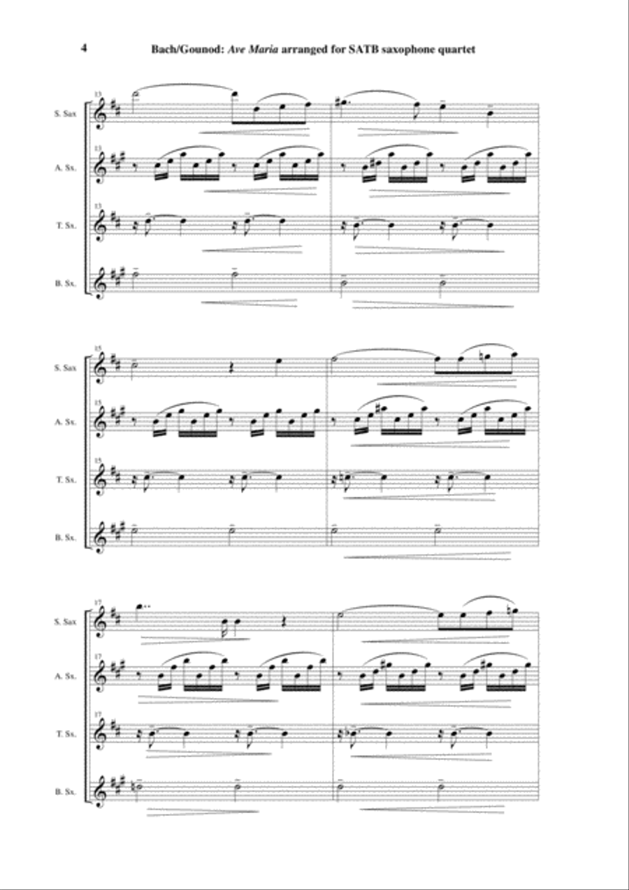 Bach-Gounod: Ave Maria, arranged for SATB saxophone quartet by Paul Wehage Saxophone Quartet scores gallery preview page 4