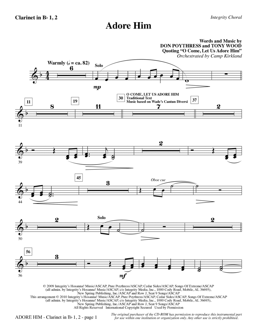 Adore Him - Clarinet 1 & 2 Choir scores gallery preview page 1