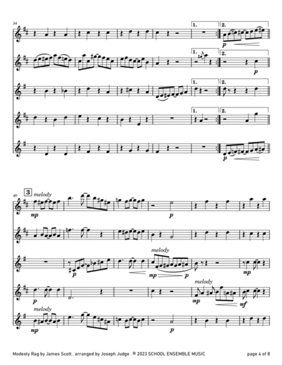 Modesty Rag by James Scott for Saxophone Quartet in Schools Saxophone Quartet scores gallery preview page 4