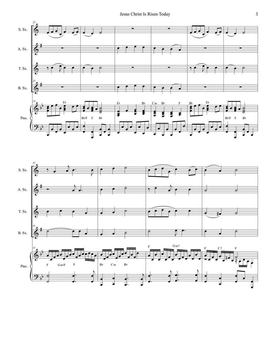 Jesus Christ Is Risen Today (for Saxophone Quartet and Piano) Jesus Christ Is Risen Today (for Saxophone Quartet and Piano) Woodwind Ensemble scores gallery preview page 4