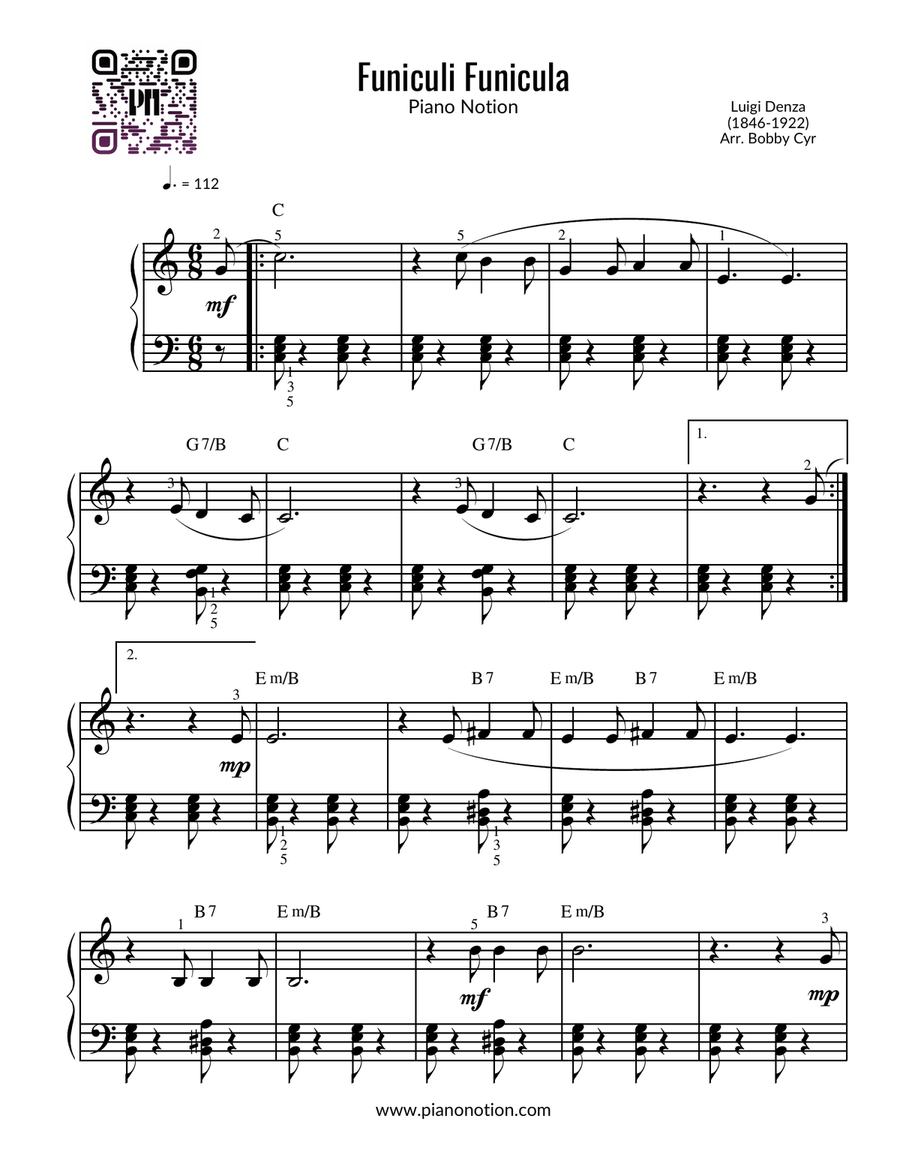 Funiculi Funicula (Piano Solo) Easy Piano scores gallery preview page 1