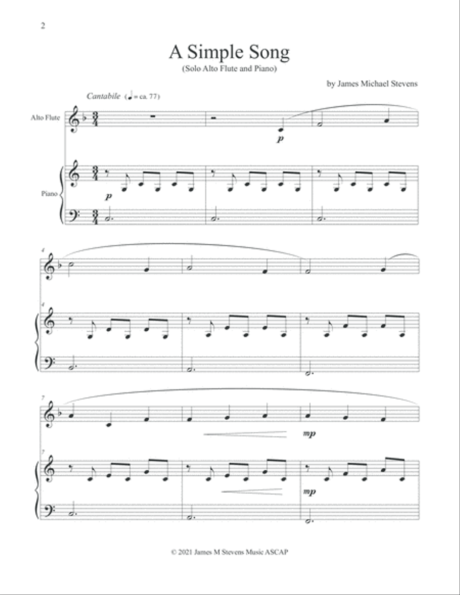 A Simple Song - Alto Flute & Piano Flute Solo scores gallery preview page 2