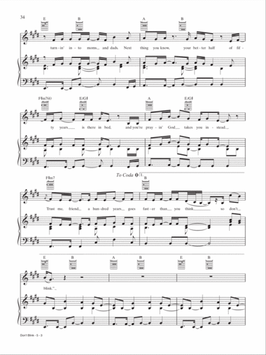 Don't Blink Piano, Vocal, Guitar scores gallery preview page 3