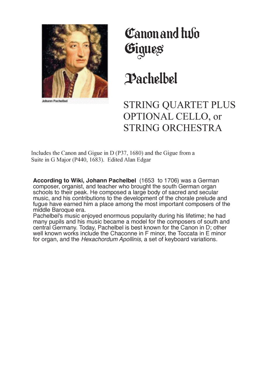 PACHELBEL'S CANON IN D WITH TWO GIGUES (for strings) String Orchestra scores gallery preview page 1