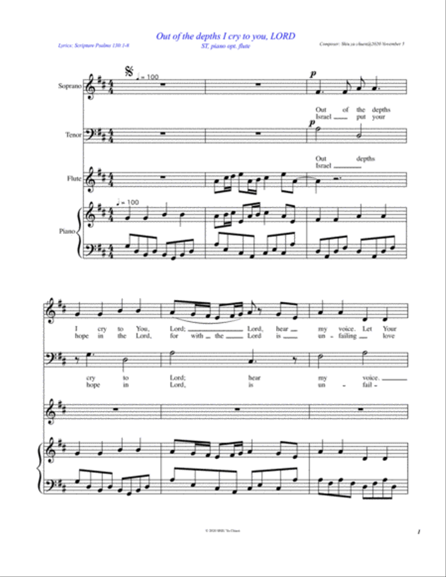 Out of depths I cry to you, Lord Piano, Vocal, Guitar scores gallery preview page 2
