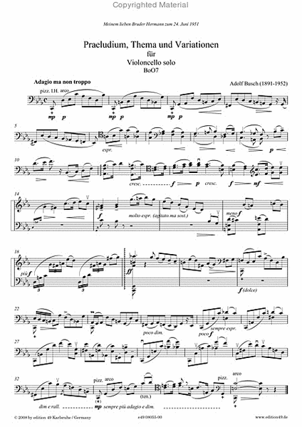 Praeludium, Thema und Variationen fur Violoncello solo BoO 7
