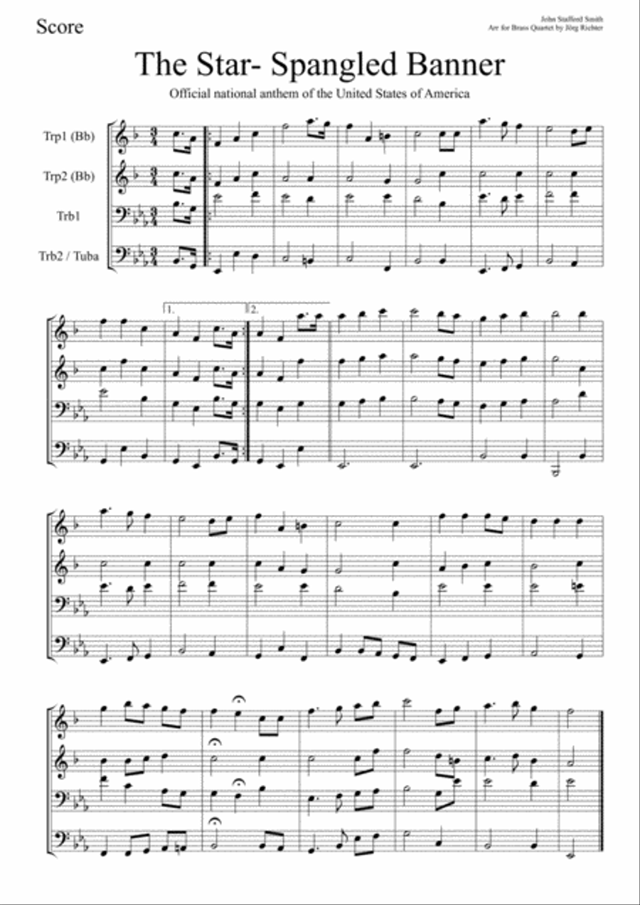 The Star- Spangled Banner for Brass Quartet Brass Quartet scores gallery preview page 2