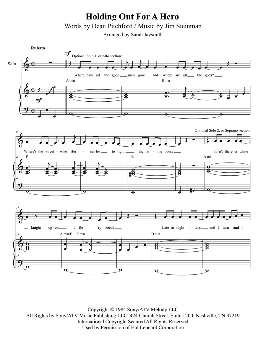 Holding Out For A Hero 4-Part scores gallery preview page 1