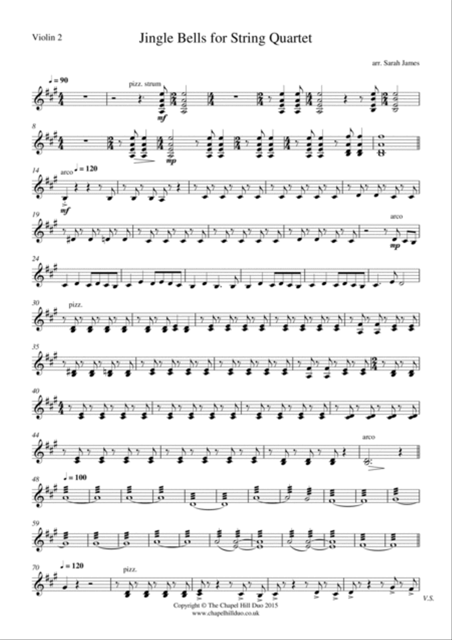 Jingle Bells for String Quartet - Full Length arrangement by the Chapel Hill Duo String Quartet scores gallery preview page 4