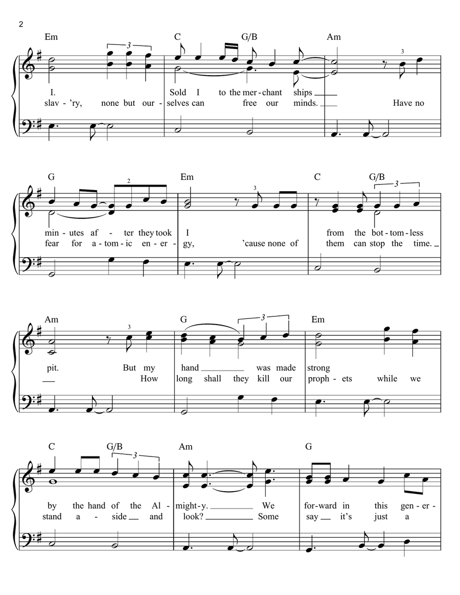Redemption Song Redemption Song Easy Piano scores gallery preview page 2