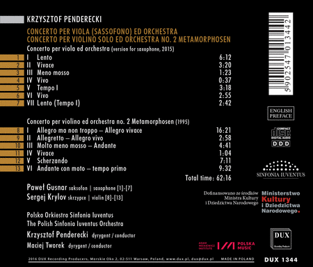 Krzysztof Penderecki: Concerto Doppio per Violino, Viola e Orchestra - Concerto per Pianoforte ed Orchestra - Concertino per Tromba e Orchestra