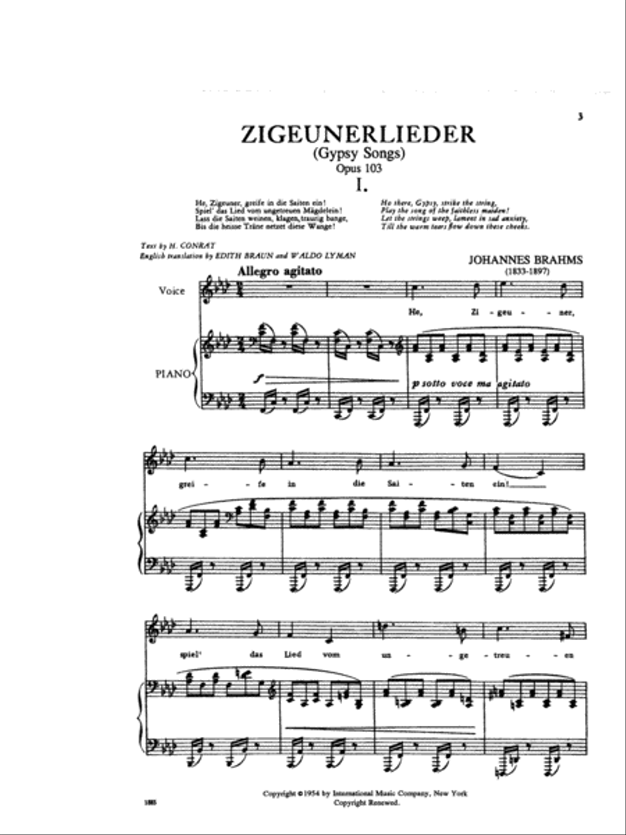 Gypsy Songs (Zigeunerlieder), Opus 103 (G. & E.): Low