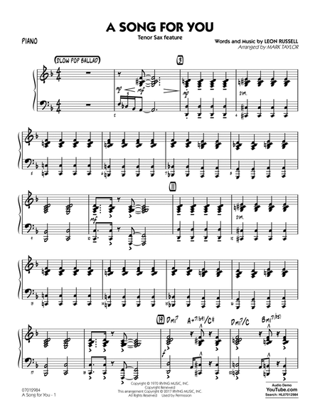 A Song for You (Tenor Sax Feature) - Piano