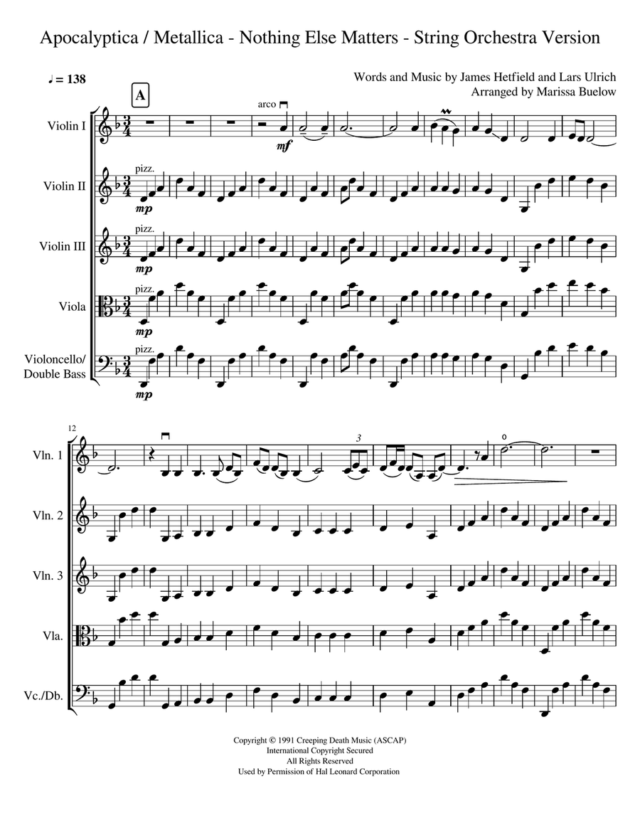Nothing Else Matters String Quintet scores gallery preview page 1