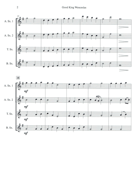 Good King Wenceslas for Saxophone Quartet (SATB or AATB) image number null