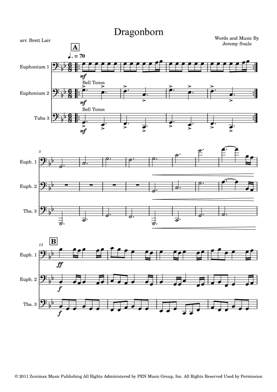 Dragonborn (Skyrim Theme) Euphonium scores gallery preview page 1