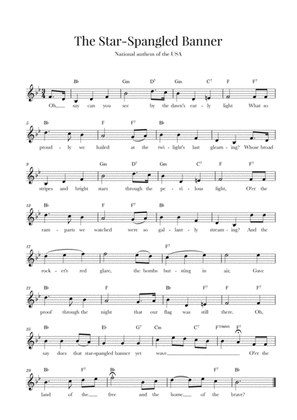The Star Spangled Banner (National Anthem of the USA) - with lyrics - B-flat Major
