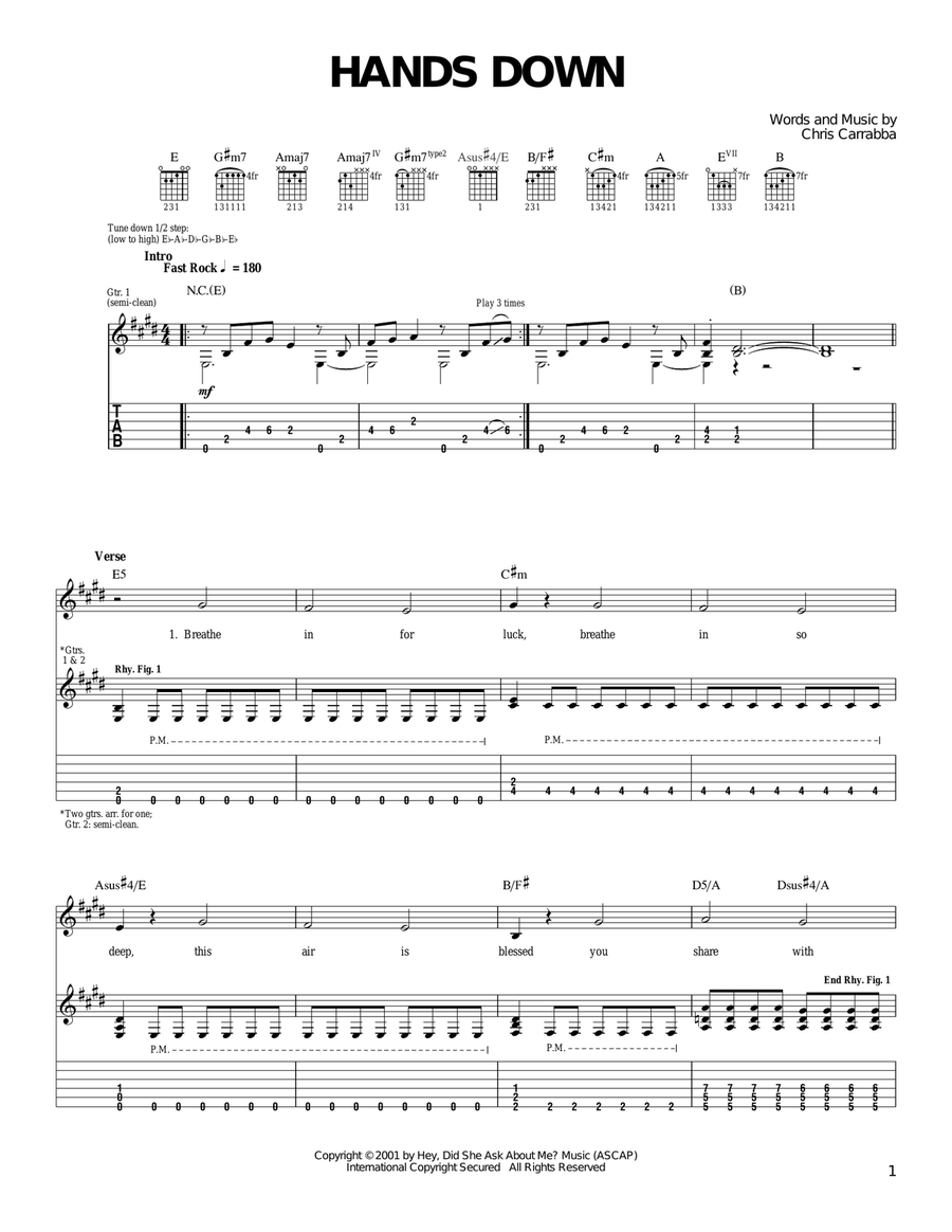 Hands Down Hands Down Acoustic Guitar scores gallery preview page 1