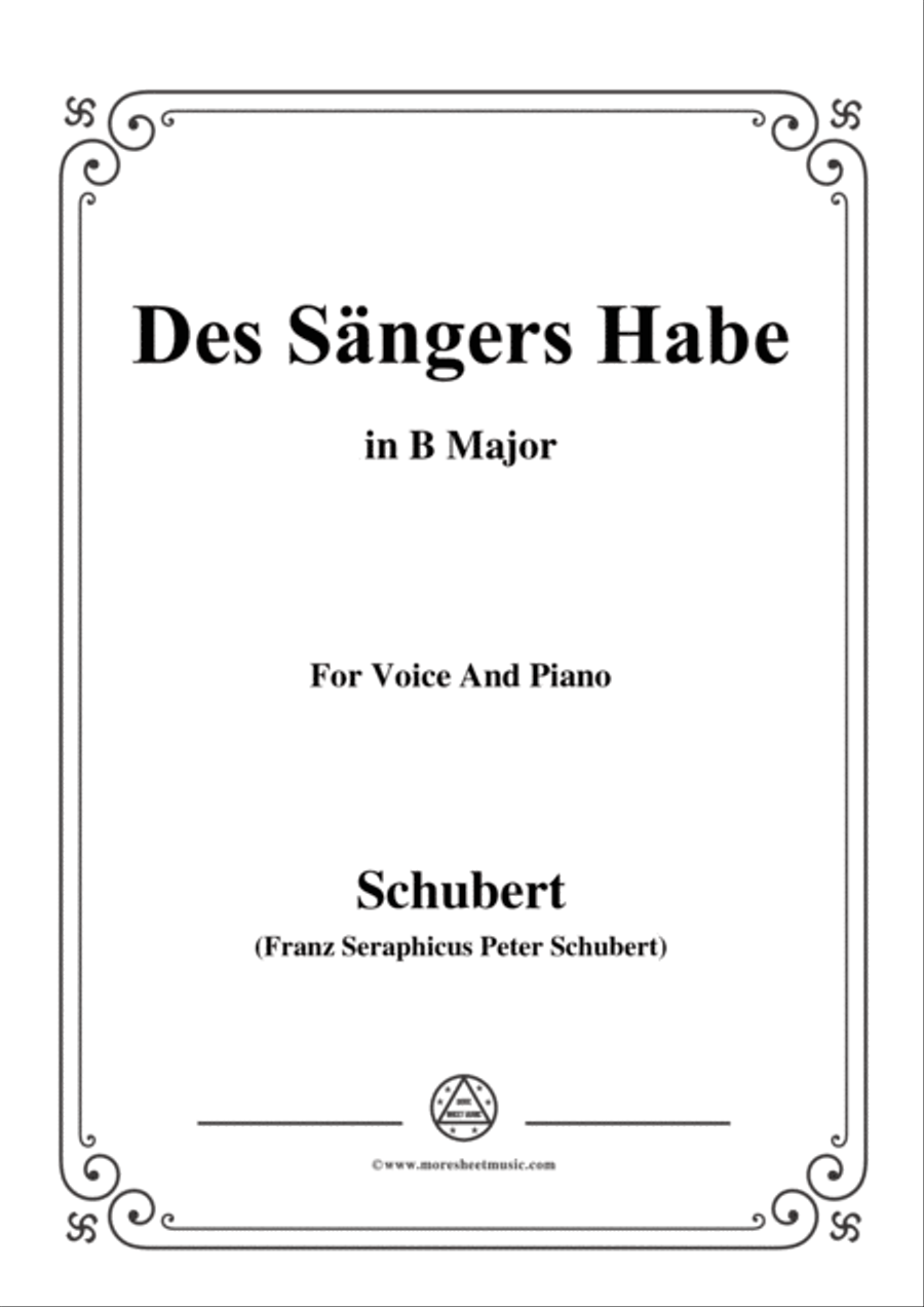 Schubert-Des Sängers Habe,in B Major,for Voice&Piano Voice scores gallery preview page 1