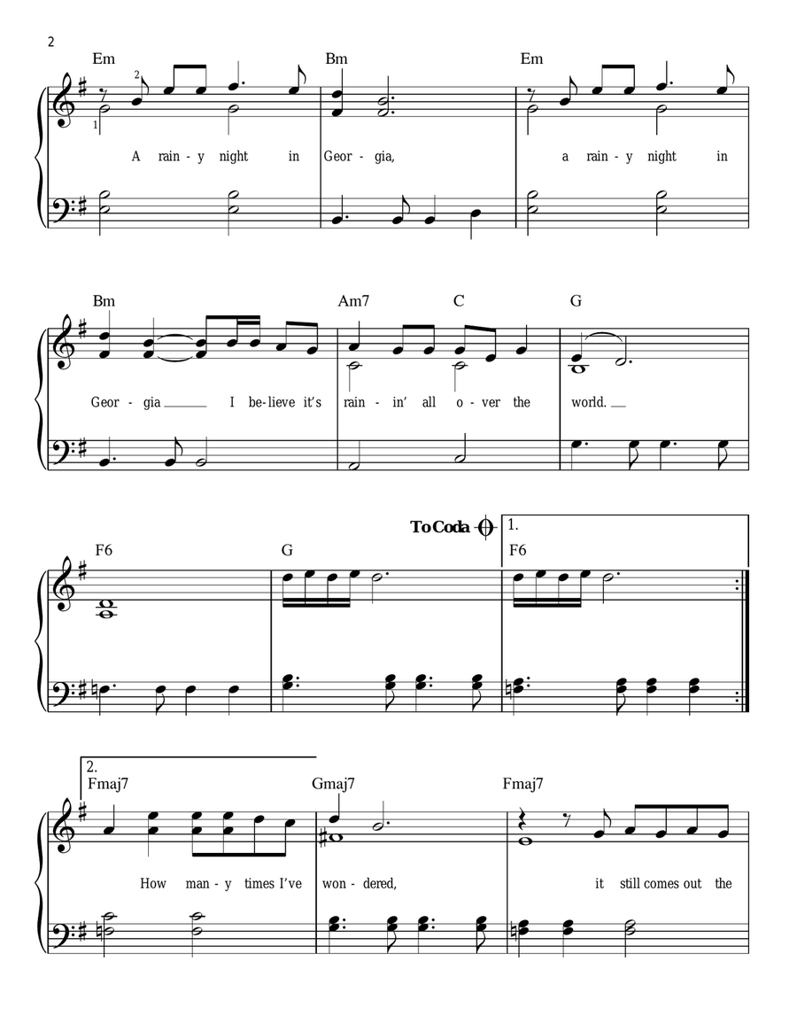 A Rainy Night In Georgia Easy Piano scores gallery preview page 2
