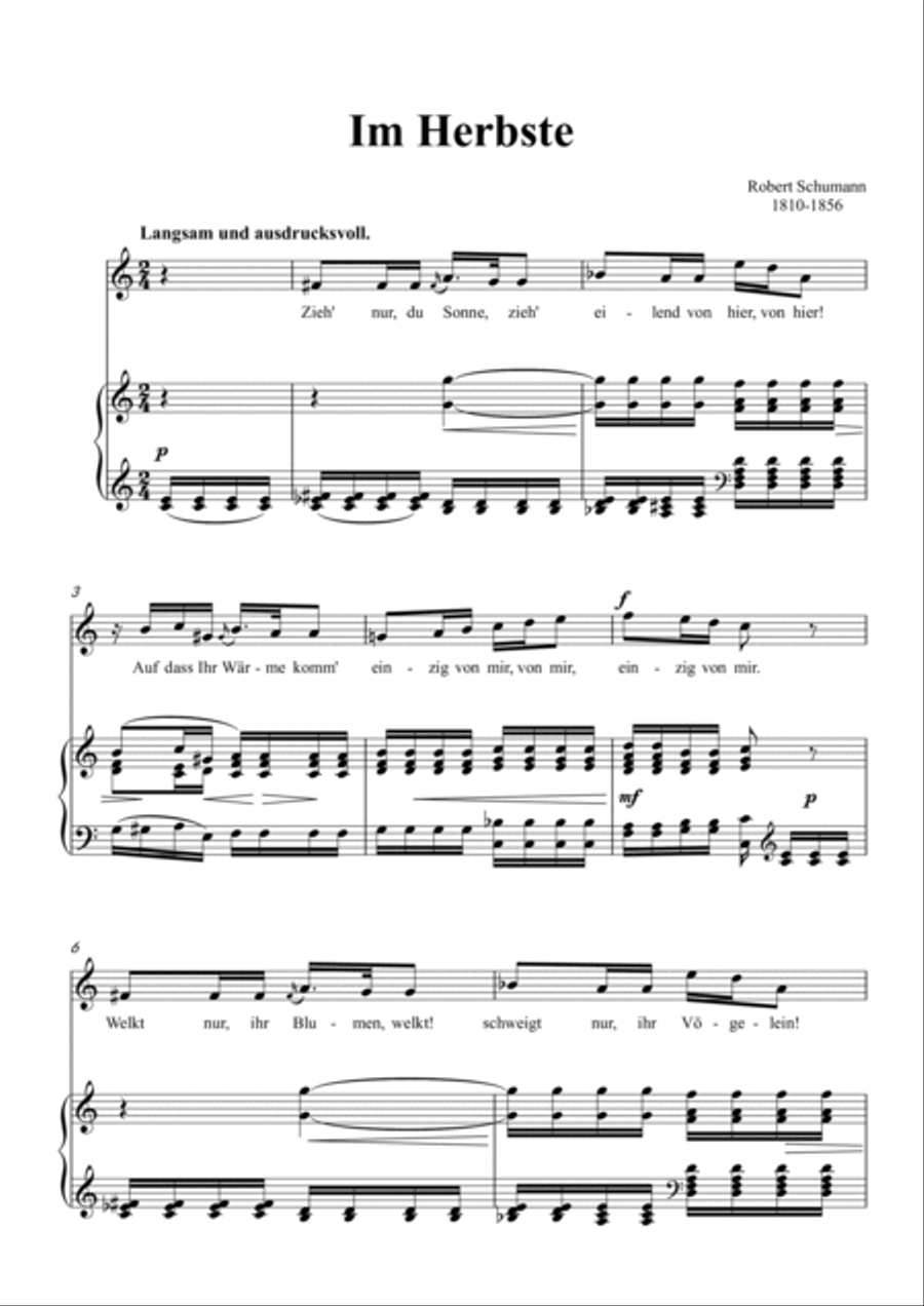 Schumann-Im Herbste in C Major for Voice and Piano Voice Solo scores gallery preview page 2