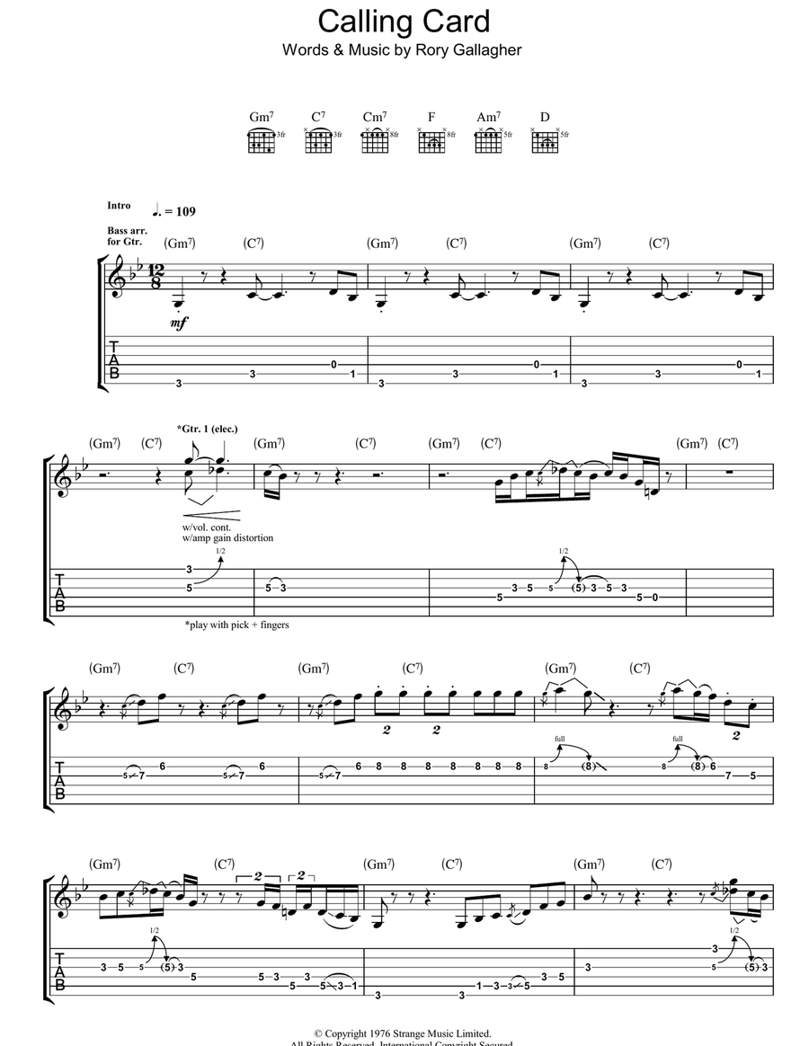 Calling Card Calling Card Guitar Tablature scores gallery preview page 1