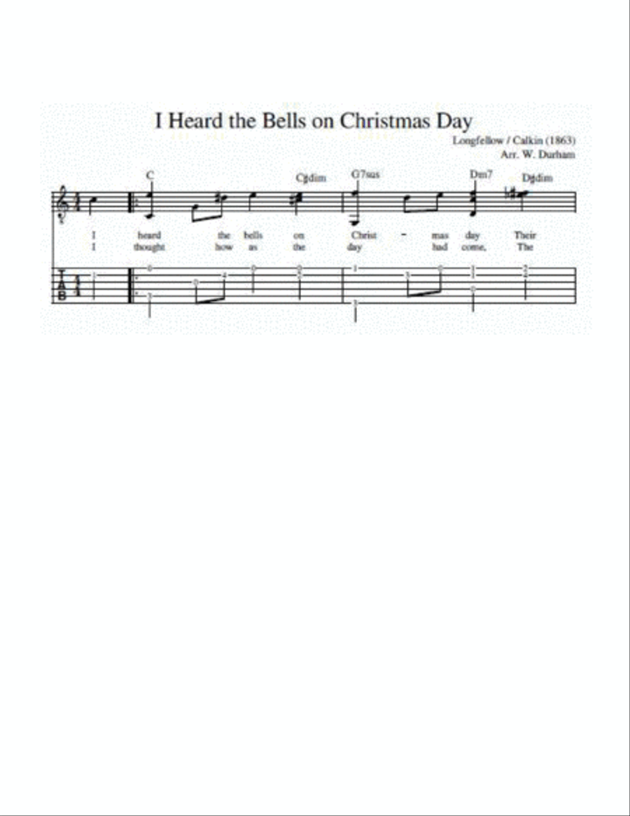 I Heard the Bells on Christmas Day - Fingerstyle Guitar - tab / notation / lyrics Fingerpicking Guitar scores gallery preview page 1
