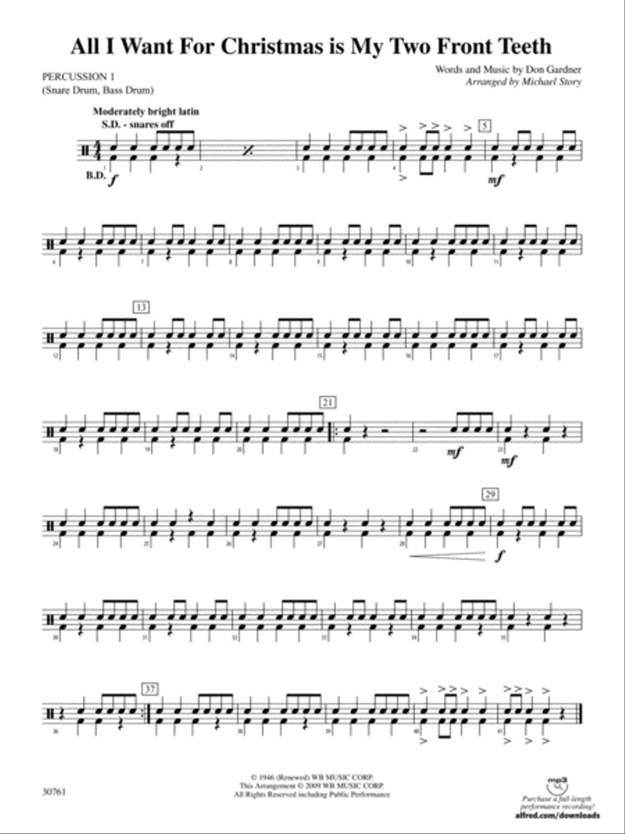 All I Want for Christmas Is My Two Front Teeth: 1st Percussion Concert Band scores gallery preview page 1