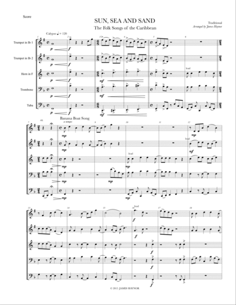 Sun, Sea and Sand The Folk Songs of the Caribbean Brass Ensemble scores gallery preview page 2