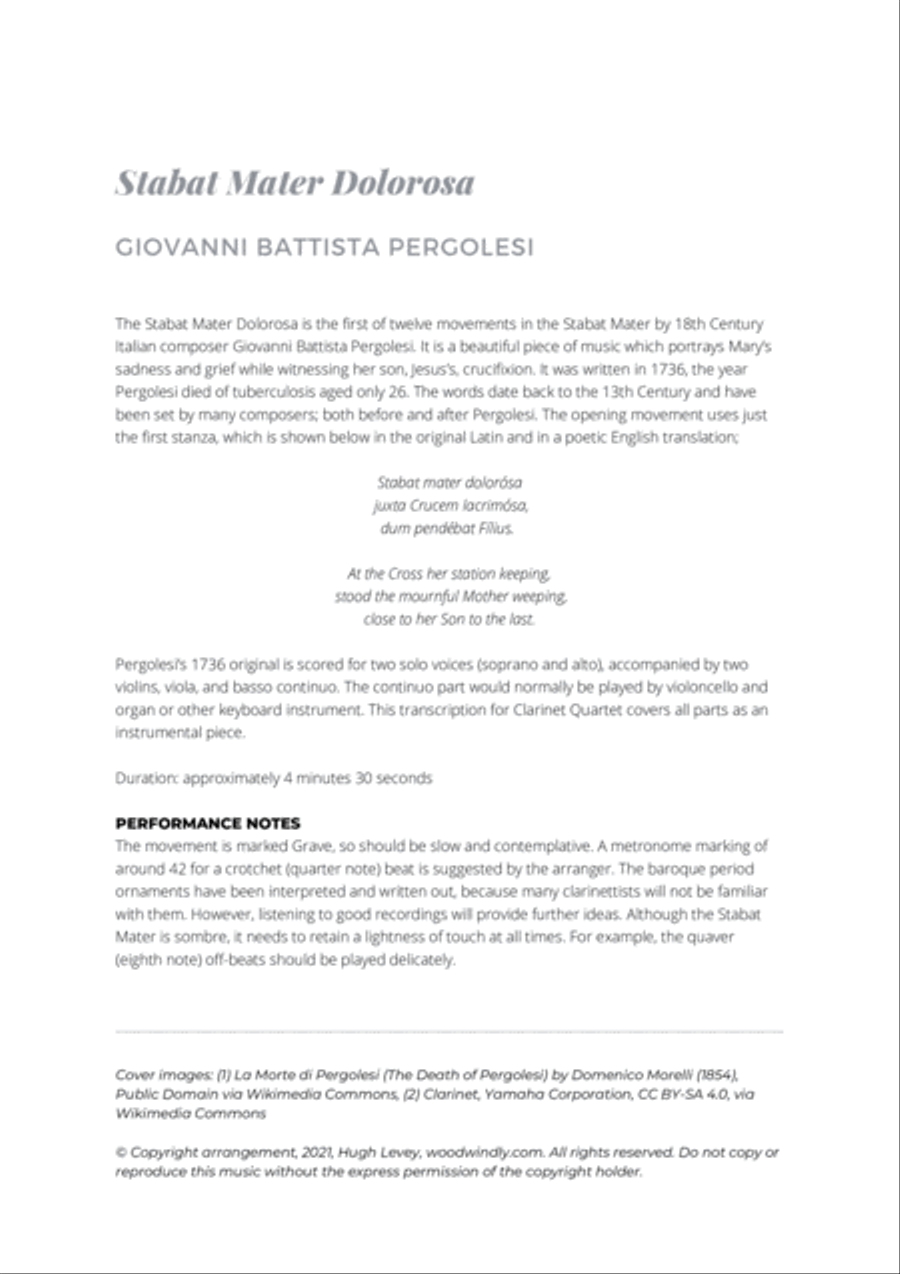 Stabat Mater Dolorosa - Pergolesi - Clarinet Quartet Clarinet Quartet scores gallery preview page 2
