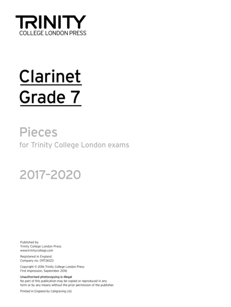 Clarinet Exam Pieces 2017-2020: Grade 7 (part only)