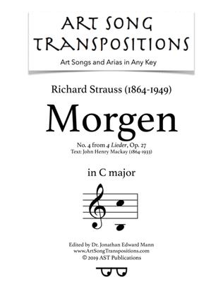 Book cover for STRAUSS: Morgen, Op. 27 no. 4 (transposed to C major)